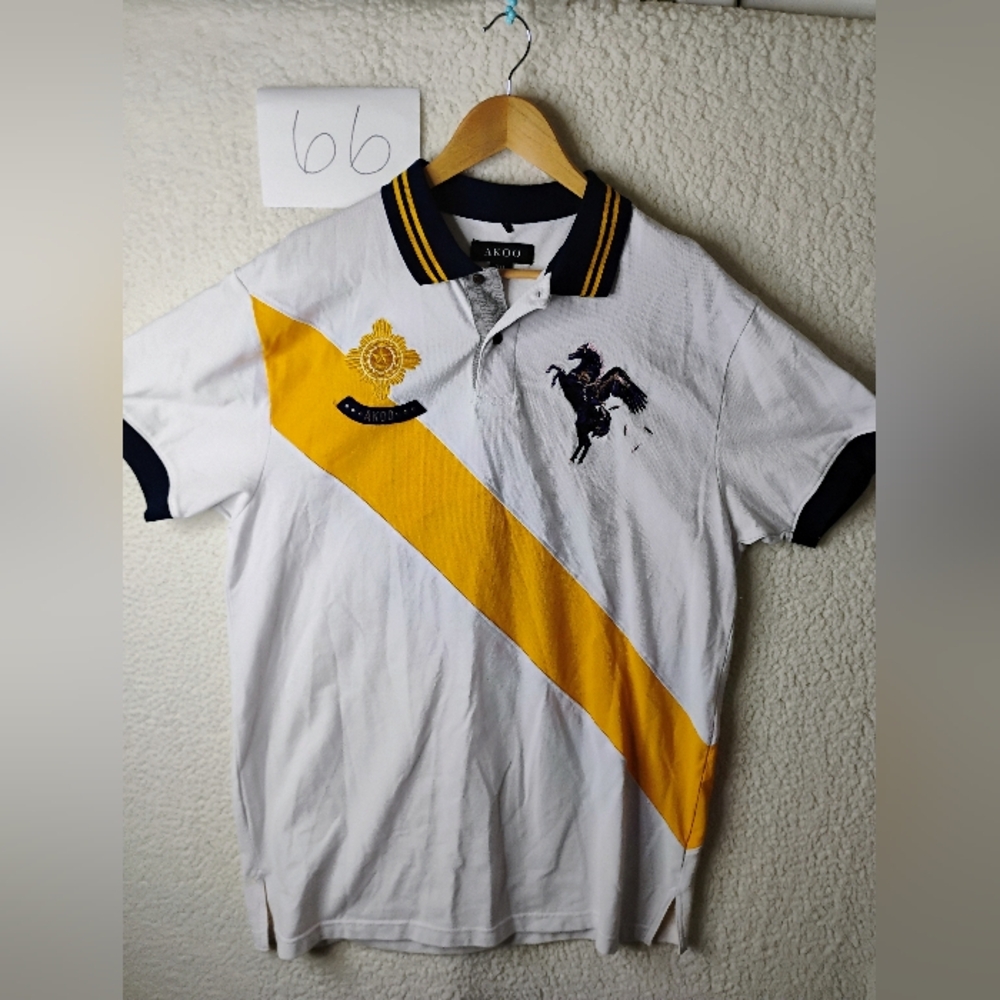 AKOO Polo Shirt White w/ Embroidered Emblem, Pegasus on Chest Size XXL